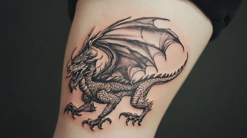 Monochrome Dragon Tattoo on Skin