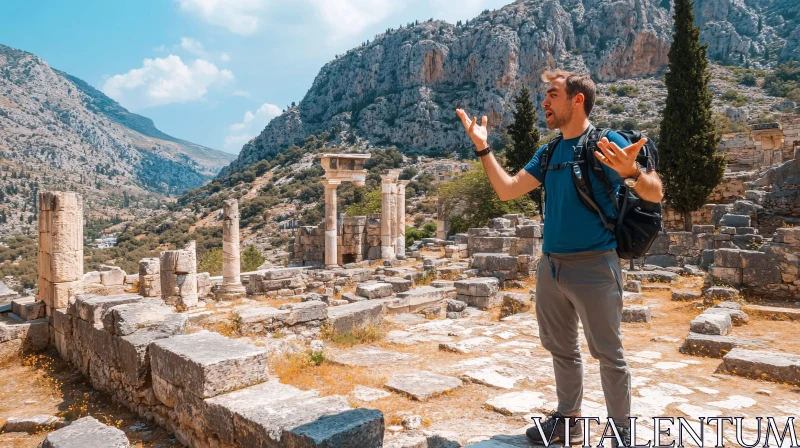 Man at Ancient Ruins AI Image