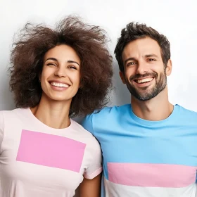 Happy Man and Woman Smiling Together