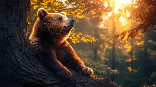 Bear Relaxing in Sunlit Woods