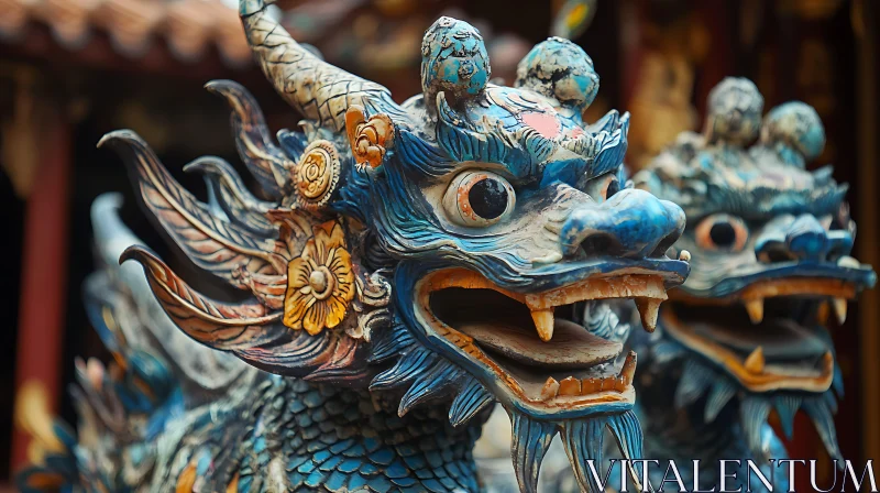 Mythical Dragon Sculpture Close-Up AI Image