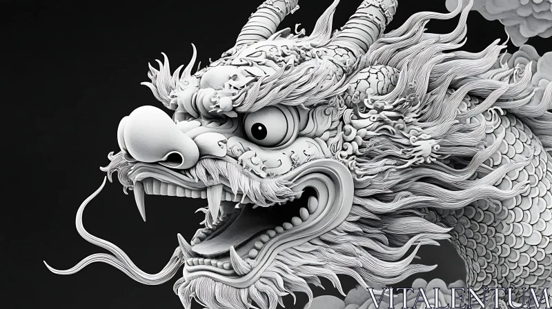 Detailed Dragon Monochrome Illustration AI Image