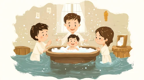 Cartoon Children's Bath Time Fun