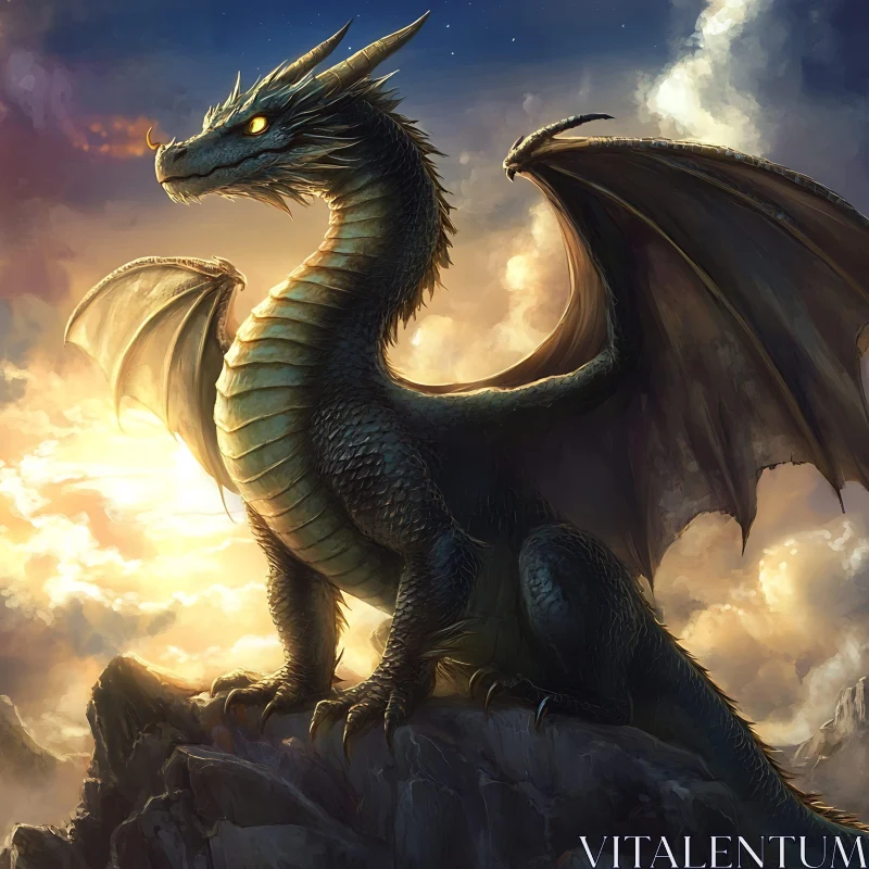 AI ART Fantasy Dragon Perched on Mountain Top