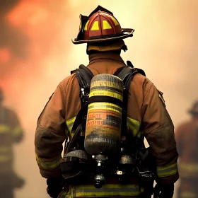 Heroic Firefighter in Smoke and Flames
