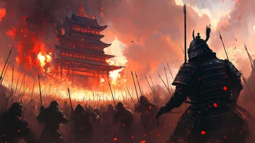 Fiery Battlefield: Samurai and Burning Pagoda