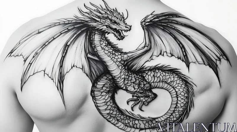 AI ART Back Tattoo: Dragon with Spreading Wings