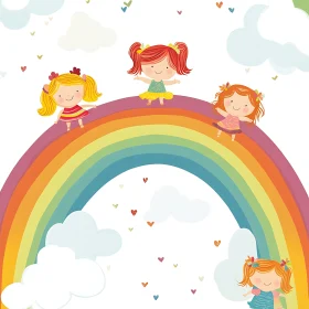 Cheerful Children on Rainbow Art