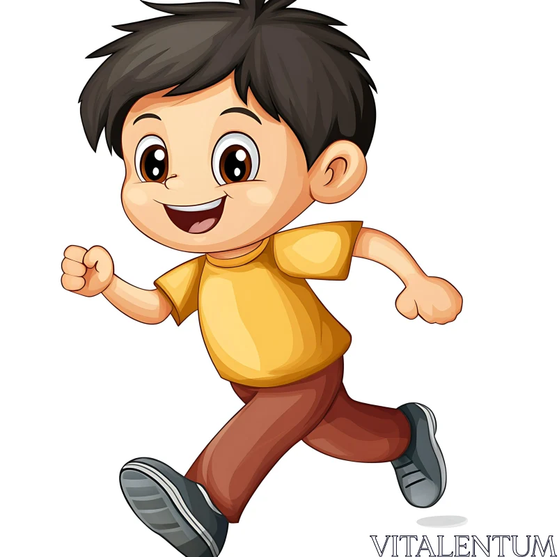 Happy Boy Running Cartoon Image AI Image