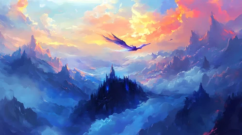 Fantasy Dragon Overlooking Majestic Castle