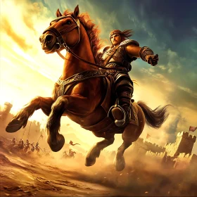 Medieval Warrior Leading Army into Battle