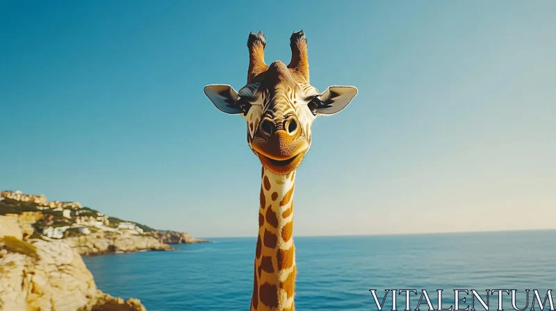 AI ART Giraffe at the Beach