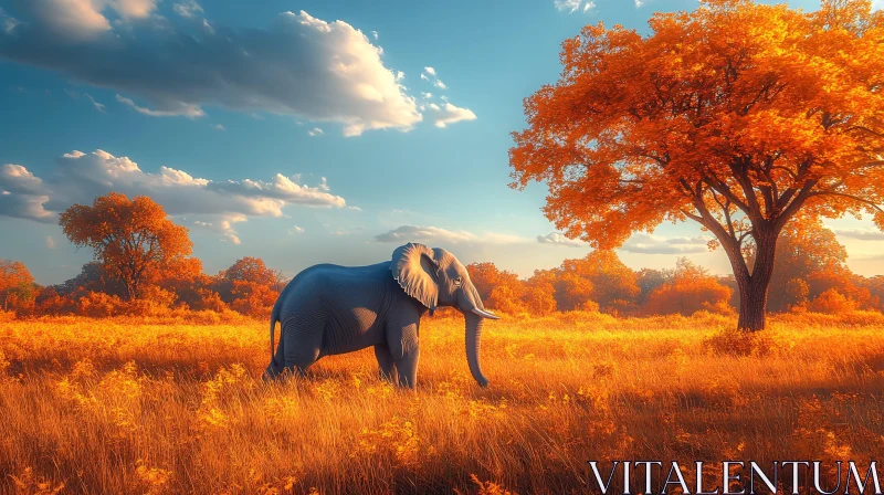 AI ART Majestic Elephant in Autumn Setting