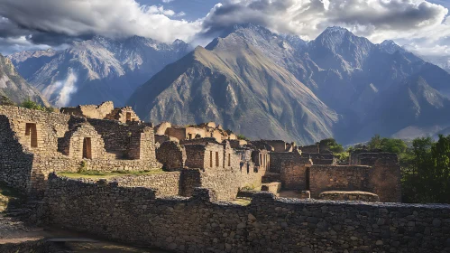 Stone Ruins Under Mountainous Sky