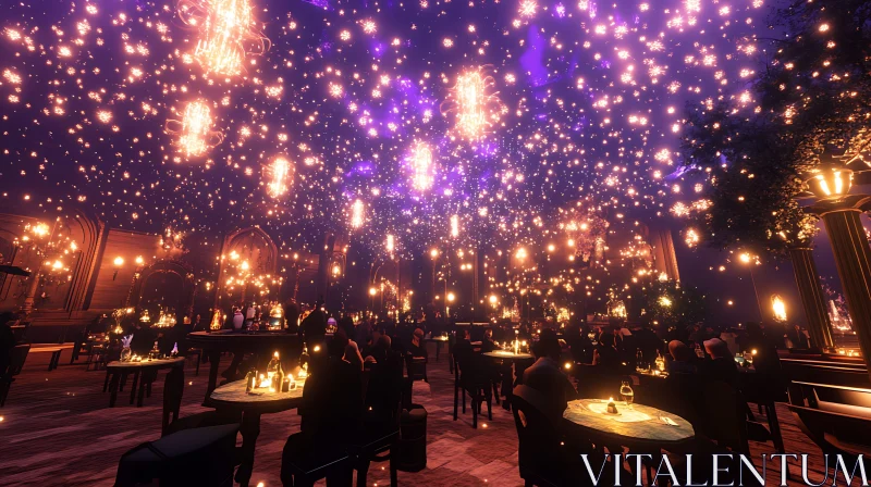 Candlelit Dinner Under Starry Lights AI Image