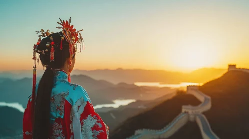 Woman in Traditional Dress at Sunset