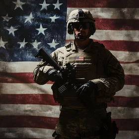 Portrait of a Soldier with American Flag