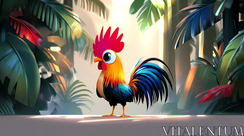 AI ART Jungle Scene with Vibrant Rooster