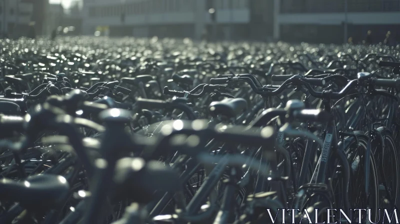 Bicycle Parking Lot: A Stunning Scene of Urban Mobility AI Image