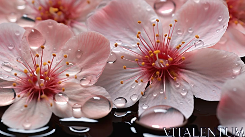 Captivating Pink Flowers with Water Droplets - A Study in Pictorial Harmony AI Image