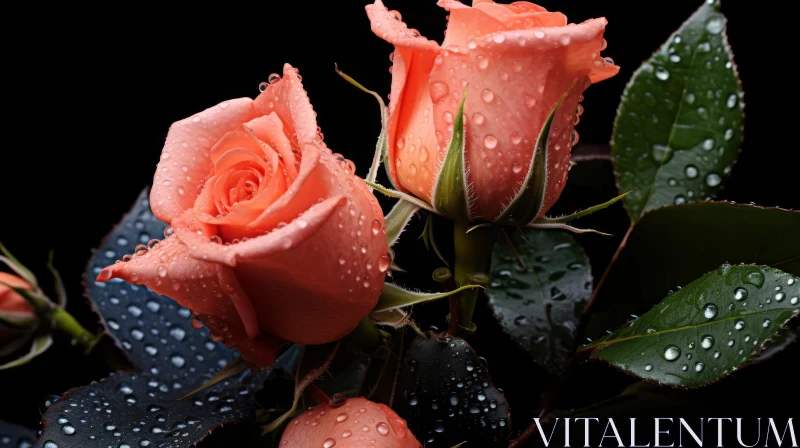 Captivating Roses with Water Droplets - A Romantic Scene AI Image