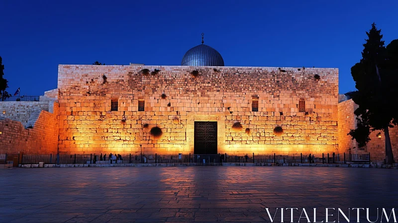 Illuminated Stone Temple in Jerusalem AI Image