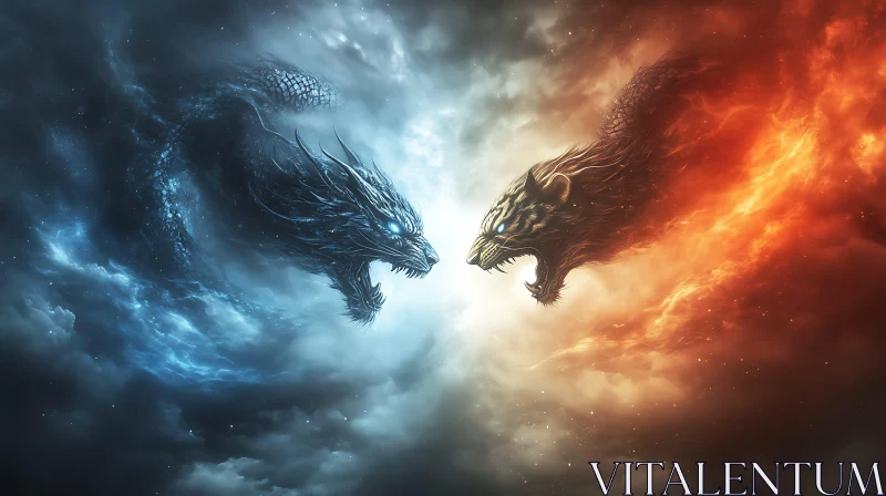 Elemental Clash: Dragon vs Tiger AI Image