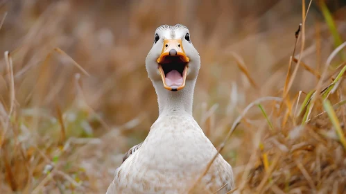 Open Beak Duck in Meadow