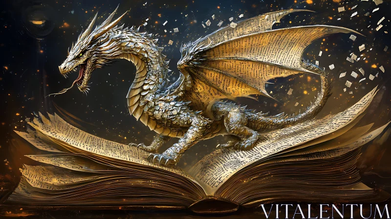 AI ART Mythical Dragon and the Book of Spells