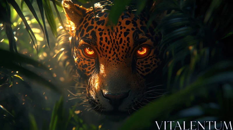 Leopard's Amber Gaze Amidst Jungle AI Image