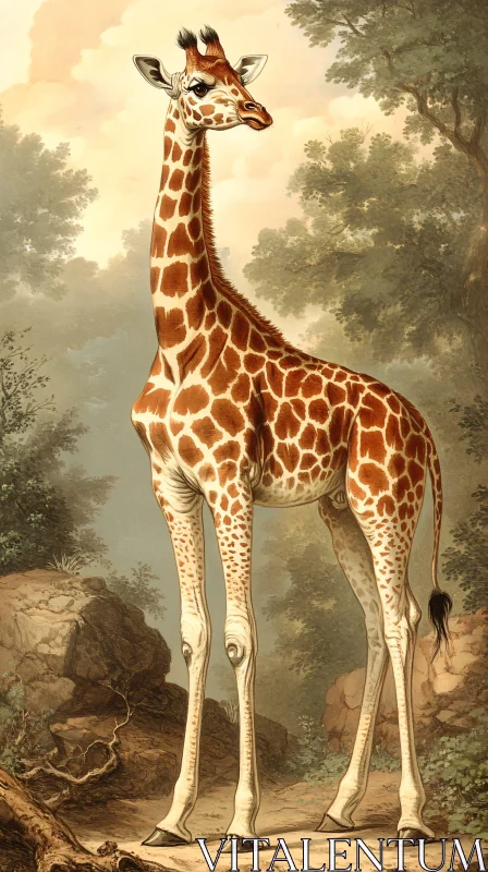 Giraffe Wildlife Illustration AI Image