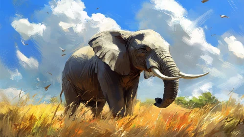 Elephant in Vibrant Savannah