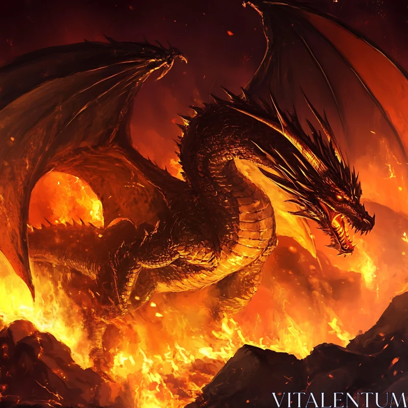 AI ART Dragon Rising from Flames Art