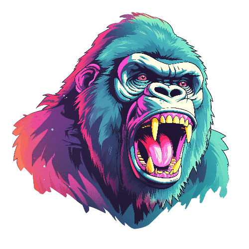 Expressive Gorilla Face Illustration in Bold Colors POD Design