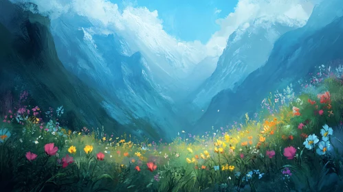 Majestic Mountains and Flowerful Meadow