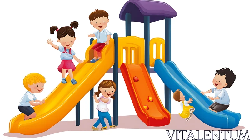 Children's Playtime Cartoon Illustration AI Image