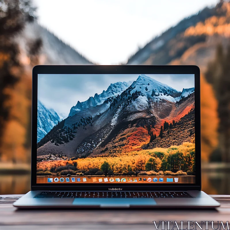 Autumn Mountain Landscape on Laptop Screen AI Image