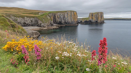 Rugged Cliffs and Wildflowers by the Ocean