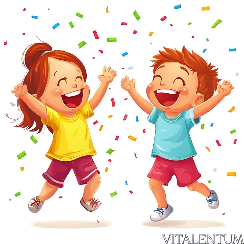 AI ART Cartoon of Cheerful Children Celebrating