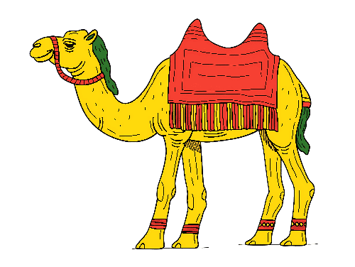 Friendly Cartoon Camel with a Saddle on Transparent Background POD Design