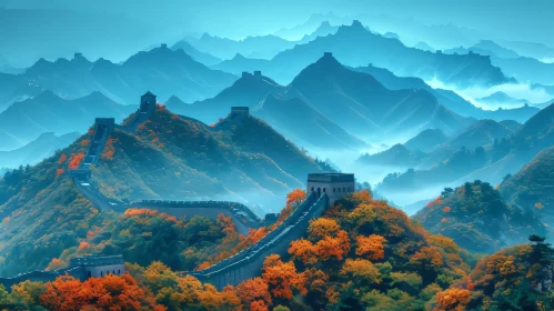 Great Wall of China Wallpaper - Dreamy Landscape in Orange and Cyan