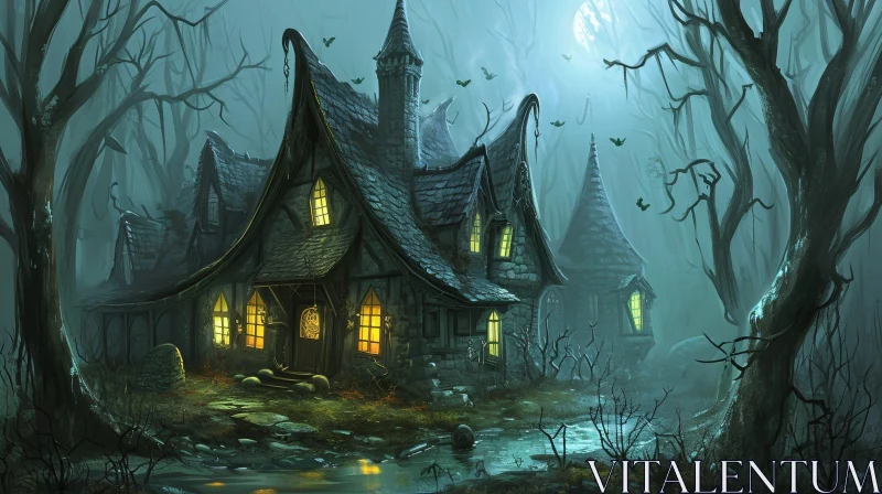 Haunted House Digital Painting - Spooky and Atmospheric AI Image