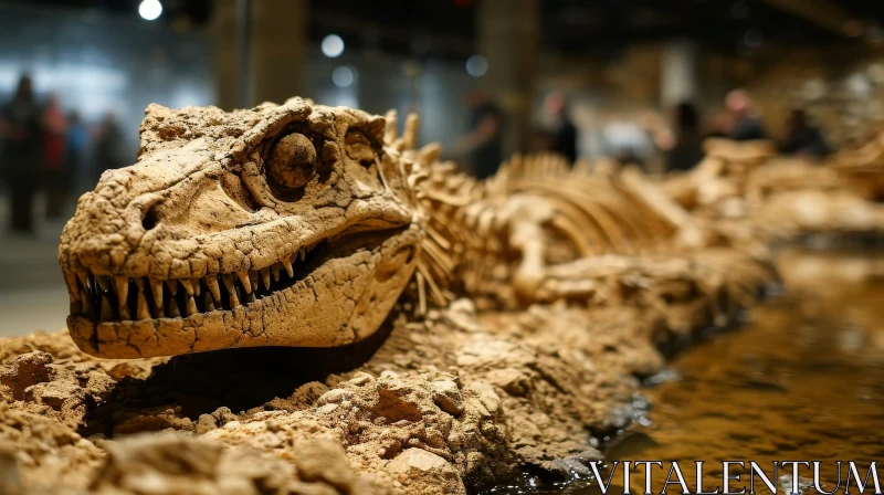 Impressive Dinosaur Skeleton on Display in Museum AI Image