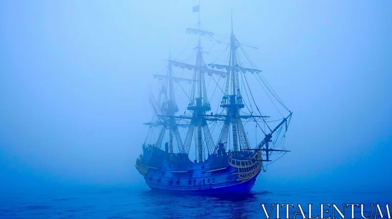 Mystery Painting: Ghost Ship Drifting in Thick Fog AI Image