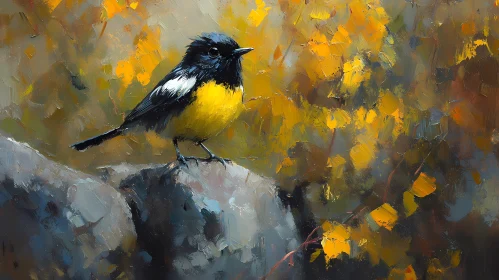 Yellow-Breasted Bird in Autumn Woods