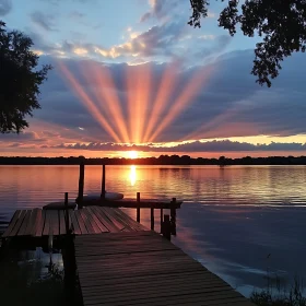 Sunset Reflection on Calm Lake Water