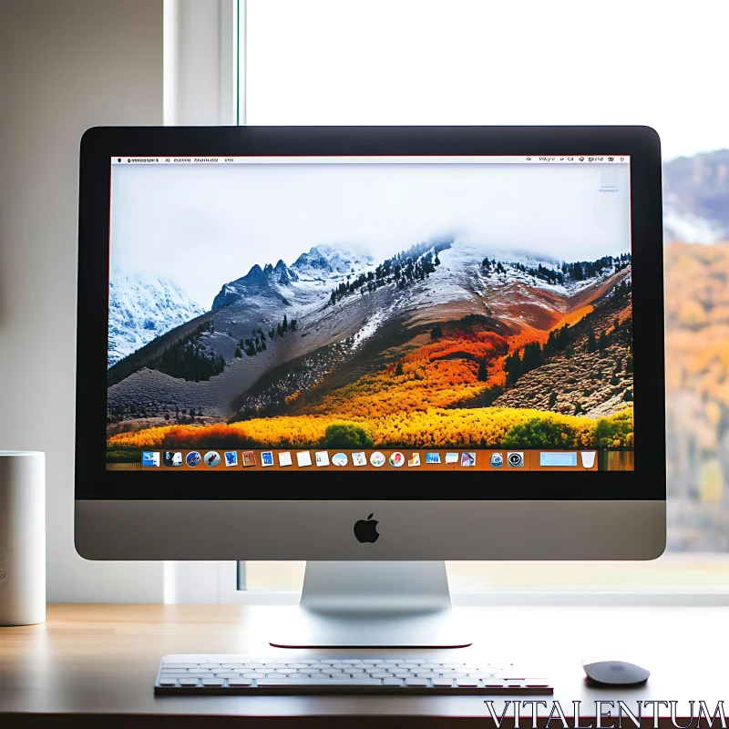 iMac Computer with Scenic Mountain Display AI Image