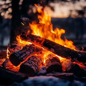 Warm Campfire with Blazing Flames at Twilight