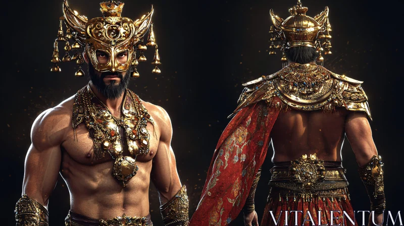 Warrior in Golden Armor and Mask AI Image