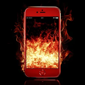 Fiery Red Smartphone Against Black Background